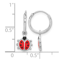 Sterling Silver Rhodium-plated Madi K Enamel Ladybug Hoop Earrings