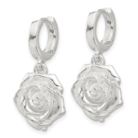 Sterling Silver Rose Dangle Hinged Hoop Earrings