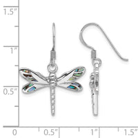 Sterling Silver Rhodium-Plated Polished Abalone Dragonfly Earrings