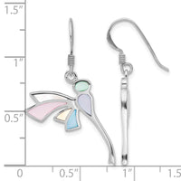 SS Rhod-Plated Polished Multi-Color Dragonfly Mother of Pearl Earrings