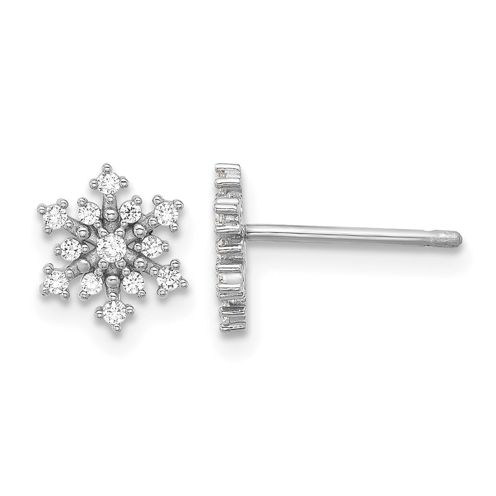 Sterling Silver Rhodium-plated Polished CZ Snowflake Post Earrings