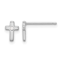 Sterling Silver Rhodium-plated Polished CZ Cross Post Earrings