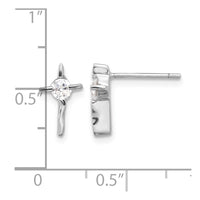 Sterling Silver Rhodium-plated Polished CZ Wavy Cross Post Earrings