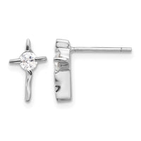 Sterling Silver Rhodium-plated Polished CZ Wavy Cross Post Earrings