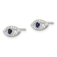 Sterling Silver E-Coating Polished Blue & White CZ Evil Eye Post Earrings