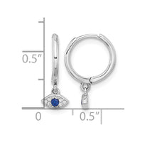 Sterling Silver RH-plated Blue & White CZ Evil Eye Dangle Hoop Earrings