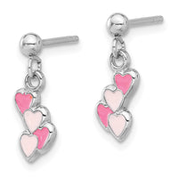 Sterling Silver Rhodium-plated Pink Enameled Hearts Post Dangle Earrings
