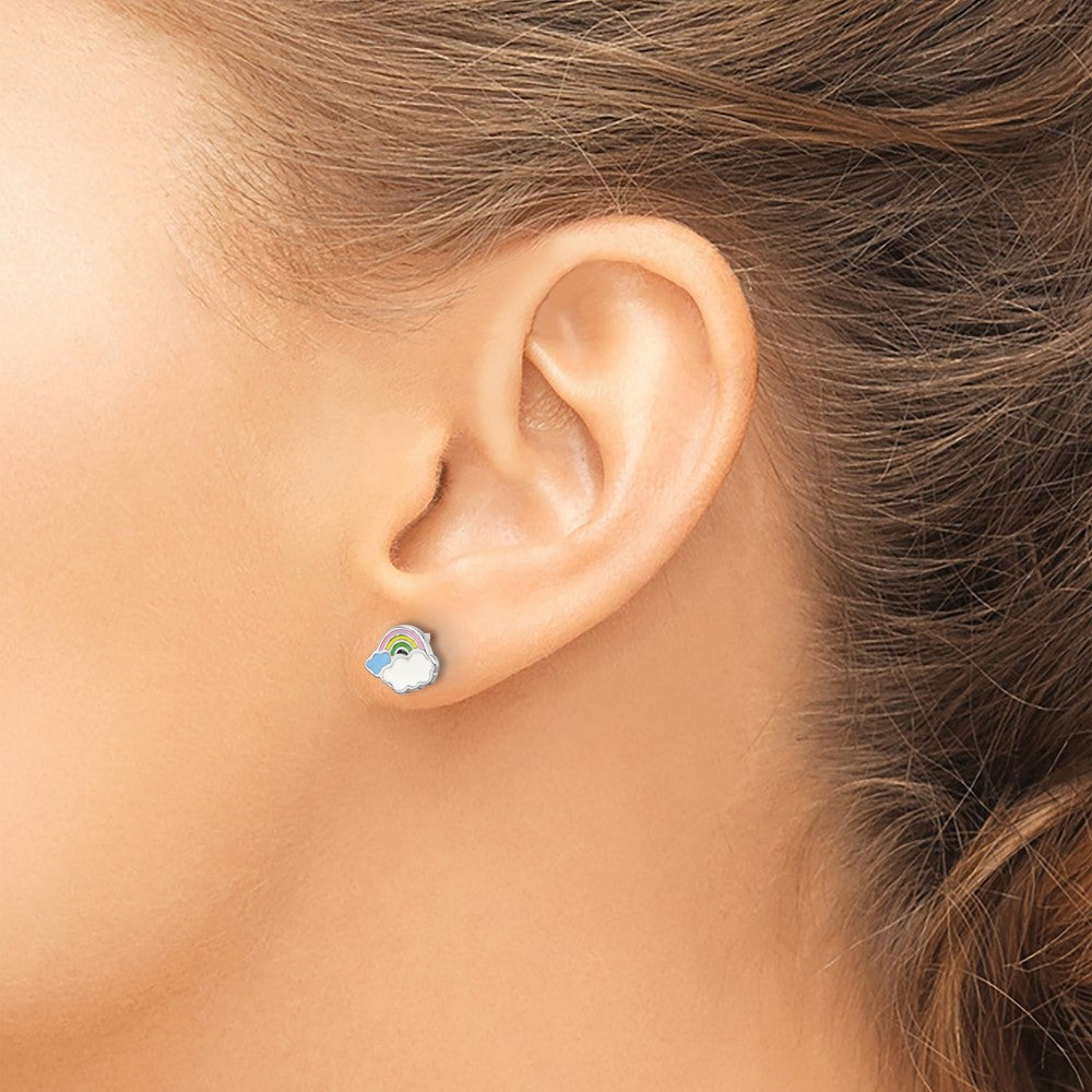 Sterling Silver Rhodium-plated Enamel Rainbow Children's Post Earrings