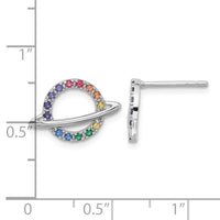 Sterling Silver Rhodium-plated Multi-color Crystal Planet Post Earring