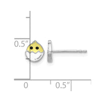 Sterling Silver Rhodium-plated Enameled Chick in Egg Petite Post Earrings