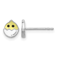 Sterling Silver Rhodium-plated Enameled Chick in Egg Petite Post Earrings