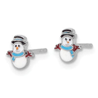 Sterling Silver Rhodium-plated Enameled Snowman Petite Post Earrings