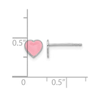 Sterling Silver Rhodium-plated Enameled Pink Heart Petite Post Earrings