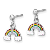 Sterling Silver RH-plated Enameled Glitter Rainbow Post Dangle Earrings
