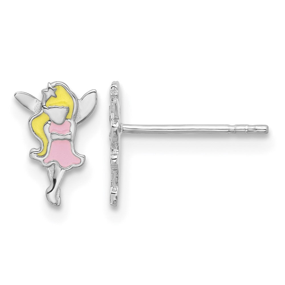 Sterling Silver RH-plated Multi-color Enamel Fairy Post Earrings