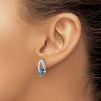 SS Rhodium-plated London Blue Topaz and White CZ Post Earrings
