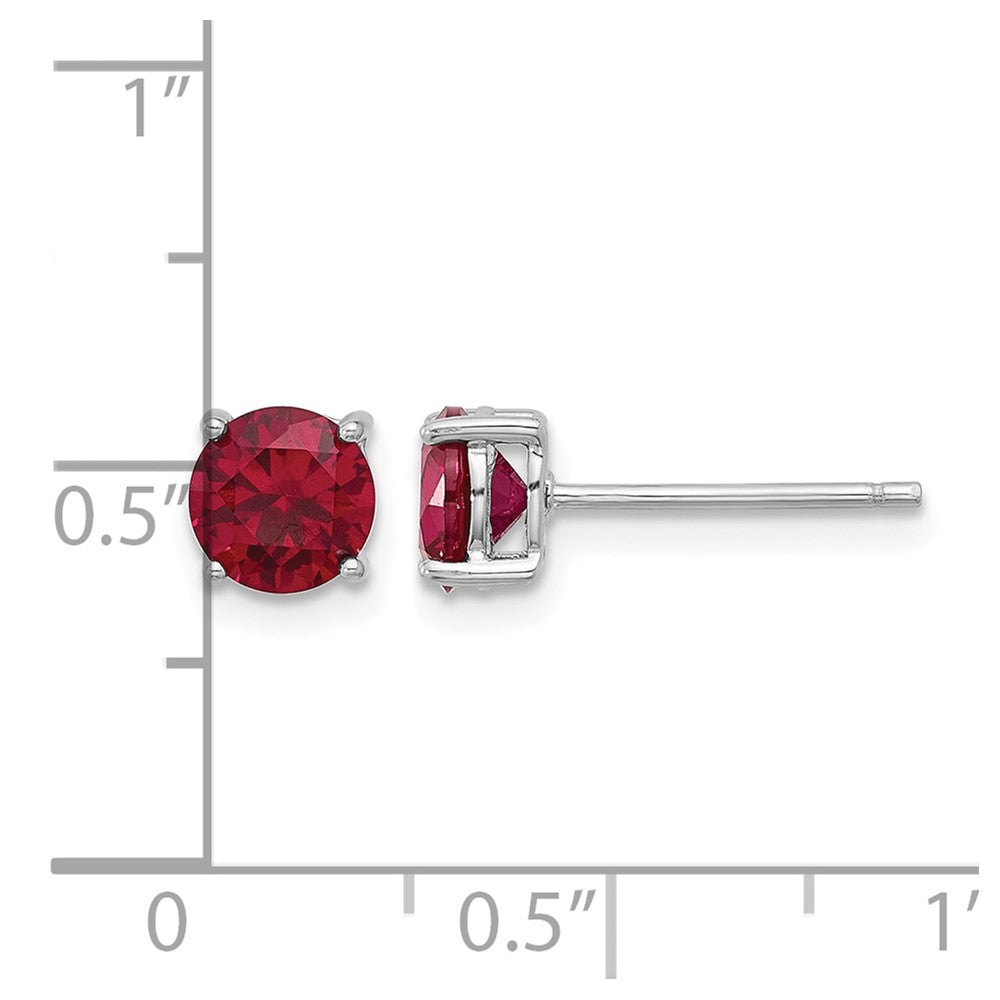 Sterling Silver Rhodium-plated 6mm Lab Created Ruby Stud Earrings