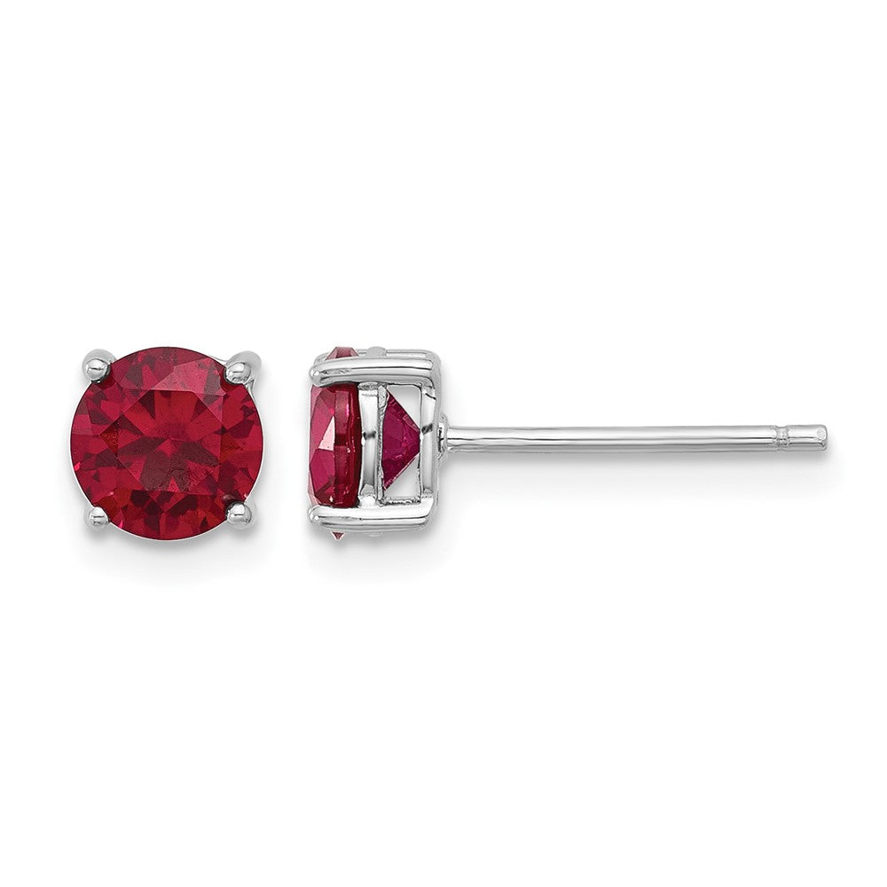 Sterling Silver Rhodium-plated 6mm Lab Created Ruby Stud Earrings