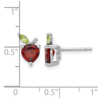 Sterling Silver Rhodium-plated Garnet and Peridot Apple Post Earrings