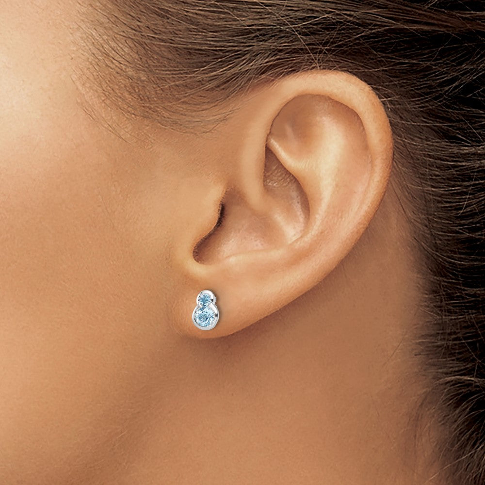 Sterling Silver Rhodium-plated Polished Swiss Blue Topaz Post Earrings