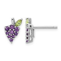 Sterling Silver Rhodium-plated Amethyst and Peridot Grape Post Earrings