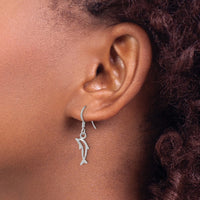 Sterling Silver Rh-plated Polished Dolphin Dangle Earrings