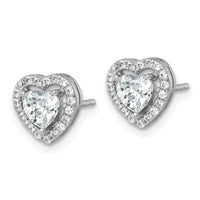 Sterling Silver RH-plated Polished 9mm Heart Halo CZ Post Earrings