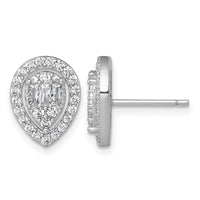 Sterling Silver RH-plated Polished Fancy CZ Teardrop Post Earrings