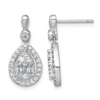 SS RH-plated Polished Fancy CZ Teardrop Post Dangle Earrings