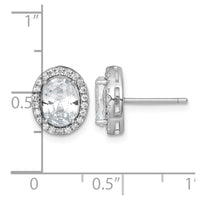 Sterling Silver RH-pltd Polished 11x9mm Oval Halo CZ Post Earrings