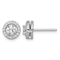 Sterling Silver RH-plated Polished 8mm Round Halo CZ Post Earrings