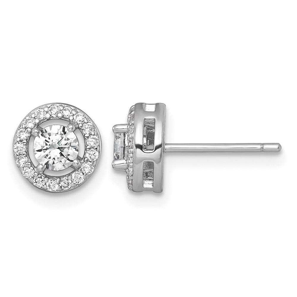 Sterling Silver RH-plated Polished 8mm Round Halo CZ Post Earrings