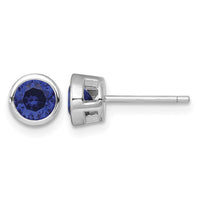 Sterling Silver RH-plated Polished Bezel Set 6.2mm Blue CZ Stud Earrings