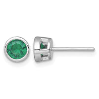 Sterling Silver RH-plated Polished Bezel Set 6.2mm Green CZ Stud Earrings