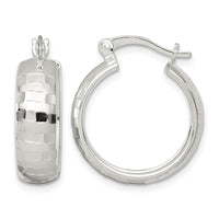 Sterling Silver Polished Diamond-cut 20x6mm Round Hoop Earrings