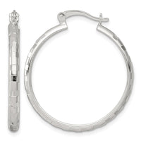Sterling Silver Polished Diamond-cut 30x3mm Round Hoop Earrings