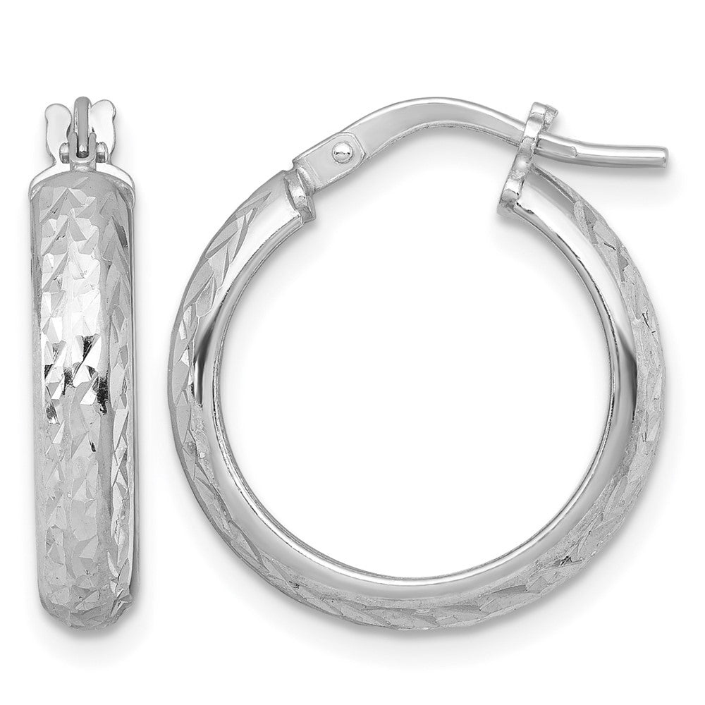 Sterling Silver RH-plated Polished and Diamond-cut Hoop Earrings