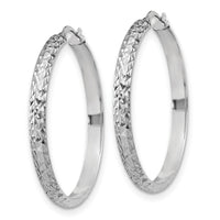 Sterling Silver RH-plated Polished and Diamond-cut Hoop Earrings