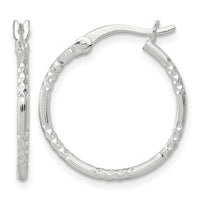 SS Polished D/C Textured 20x1.5mm Round Hoop Earrings