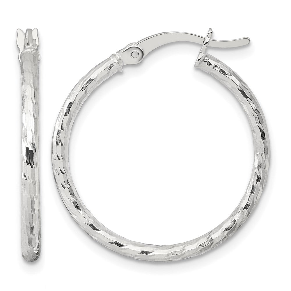 Sterling Silver Polished Diamond-cut 25x2mm Round Hoop Earrings