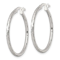 Sterling Silver Polished Diamond-cut 30x2mm Round Hoop Earrings