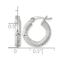 SS Polished D/C Textured 15x3.25mm Round Hoop Earrings