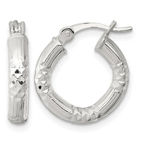 SS Polished D/C Textured 15x3.25mm Round Hoop Earrings