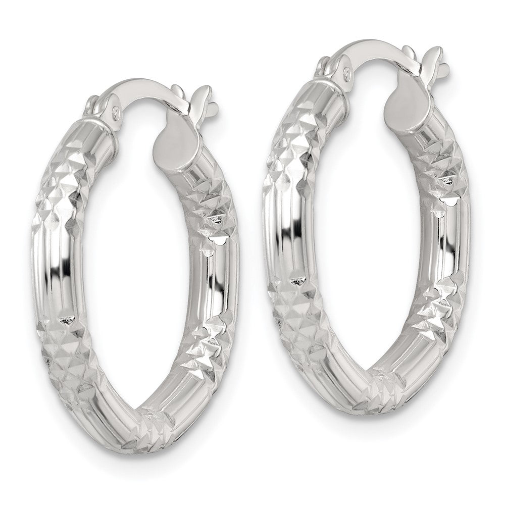 SS Polished D/C Textured 20x3.25mm Round Hoop Earrings