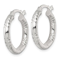 SS Polished D/C Textured 20x3.25mm Round Hoop Earrings