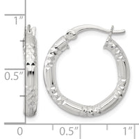 SS Polished D/C Textured 20x3.25mm Round Hoop Earrings