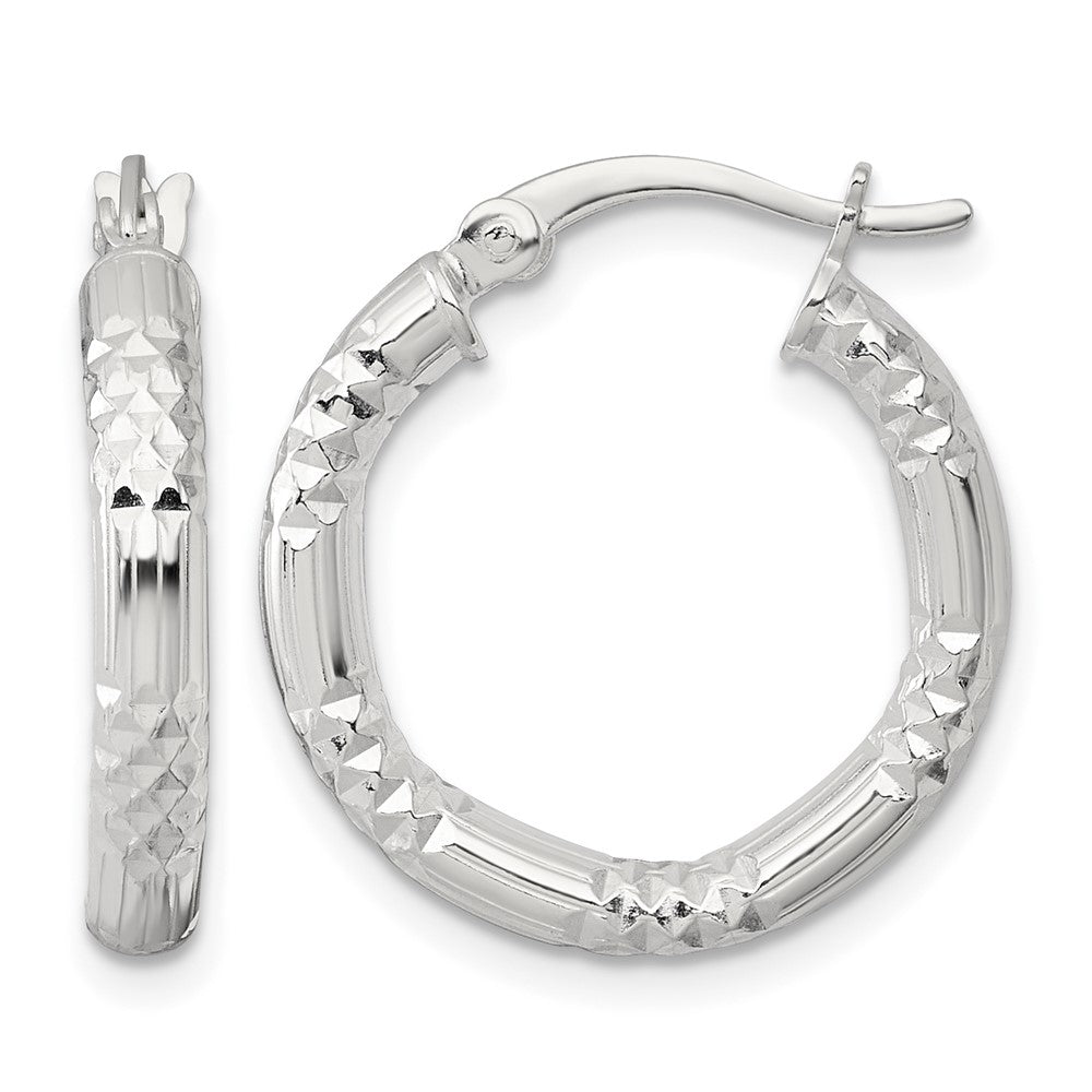 SS Polished D/C Textured 20x3.25mm Round Hoop Earrings