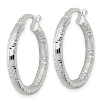 SS Polished D/C Textured 25x3.25mm Round Hoop Earrings