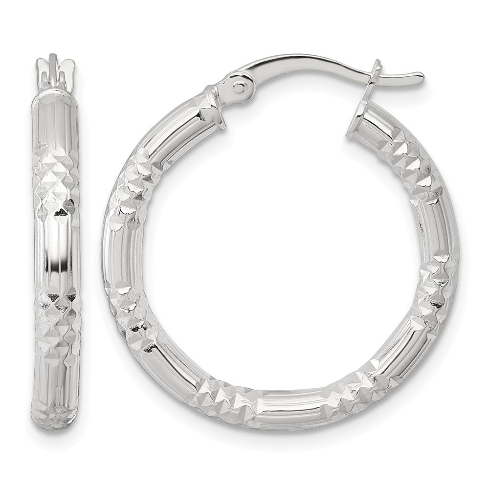 SS Polished D/C Textured 25x3.25mm Round Hoop Earrings