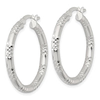 SS Polished D/C Textured 30x3.25mm Round Hoop Earrings
